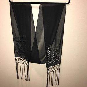 Silky black scarf-gorgeous beaded accents at ends